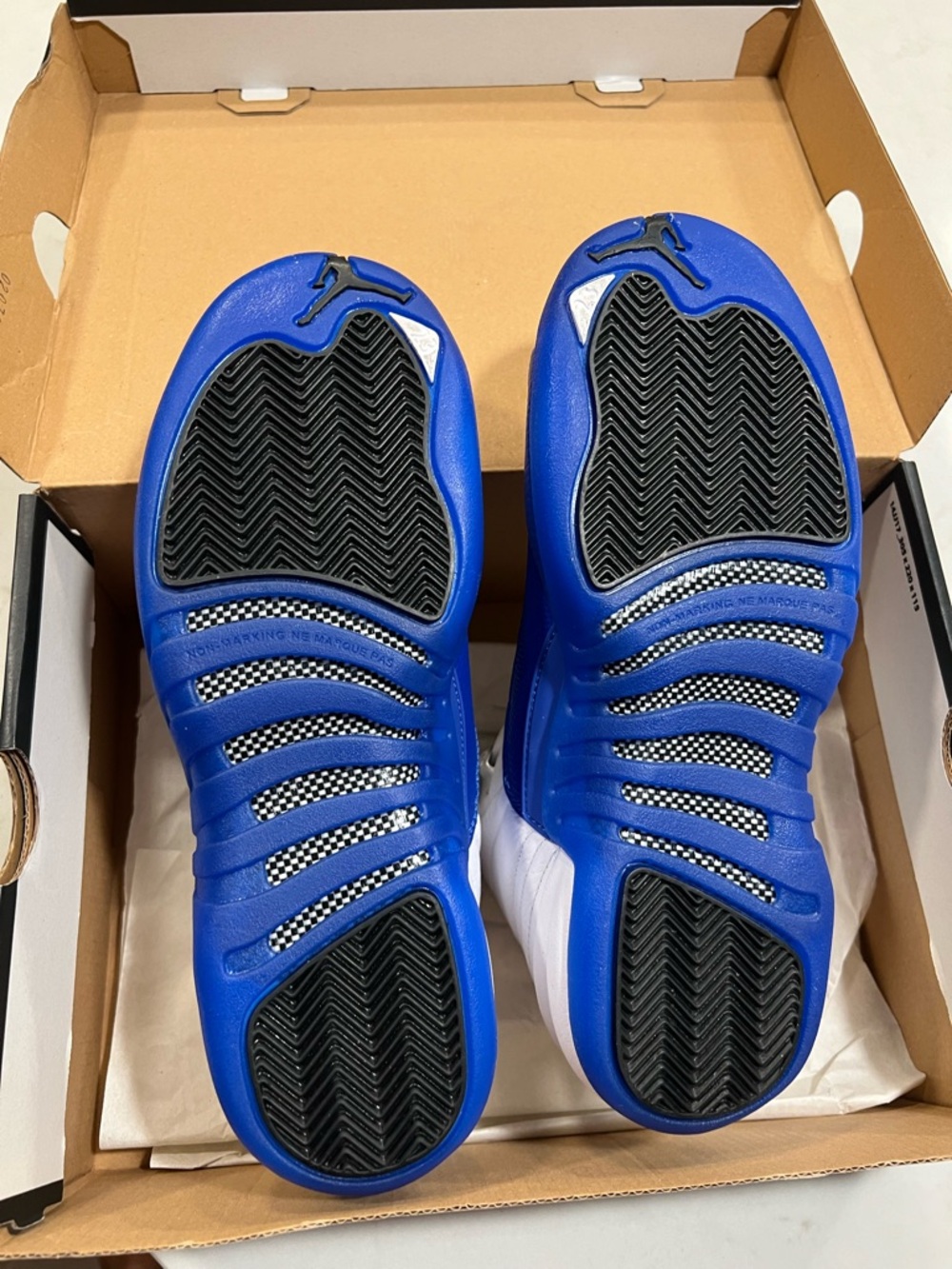 Jordan White and Royal Blue Retro 12 Sneakers - Picture 5 of 13